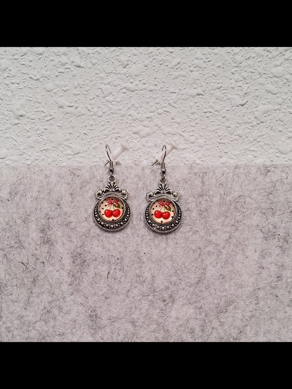 Silver-Tone  Stainless Steel Cherry Drop Earrings in Red